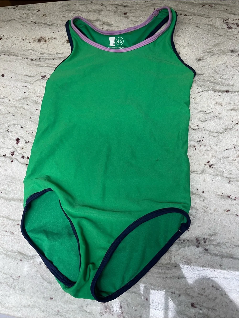 Primary Green One-Piece Swimsuit Navy Lilac Purple Trim Halter Sz 4-5 Years